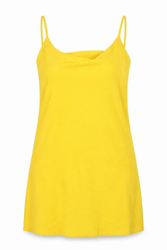 Front view of Atmosphere women’s yellow a-line, size M