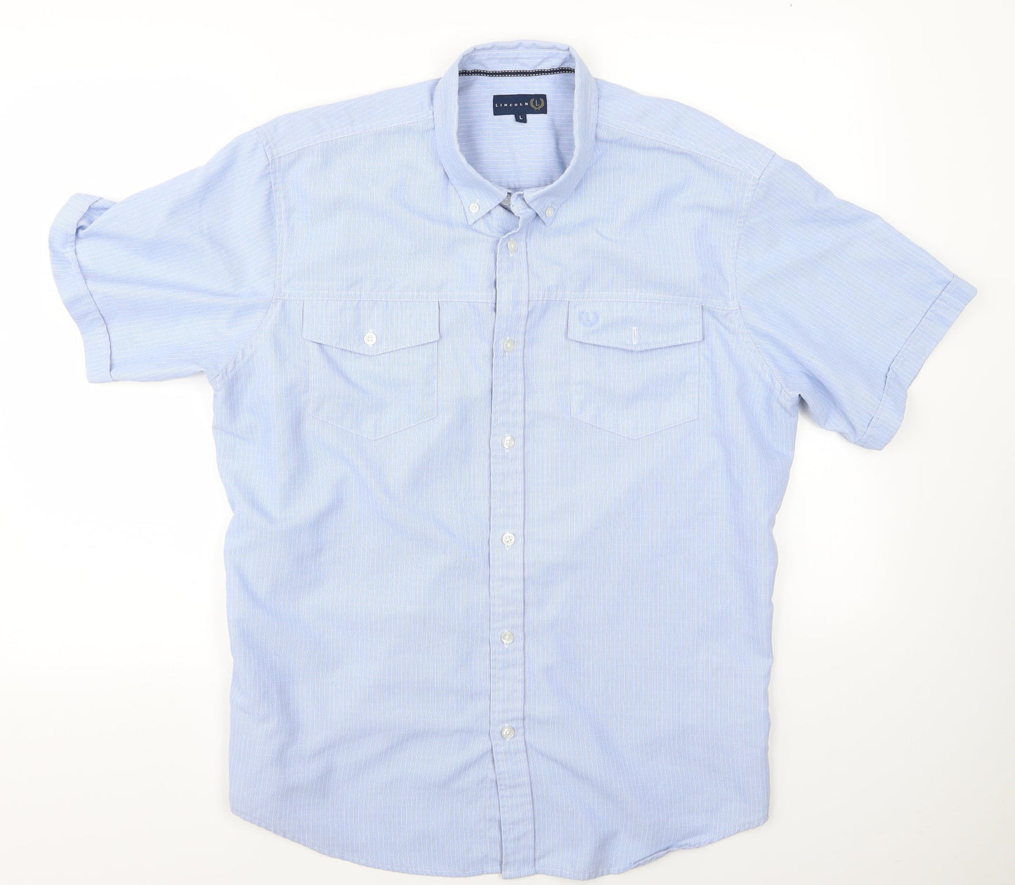 licoln Mens Blue Striped   Polo Size L