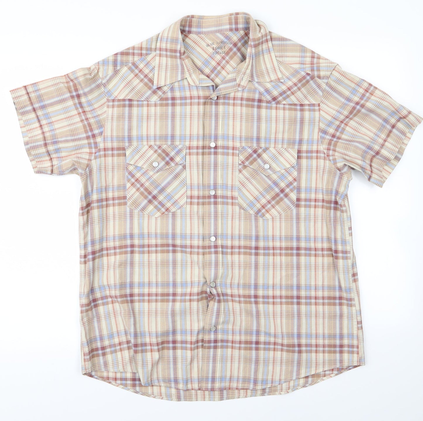 Mens UK Size L Blue Harbour Beige  Button-Up Short Sleeve Casual Shirt