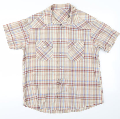 Mens UK Size L Blue Harbour Beige  Button-Up Short Sleeve Casual Shirt