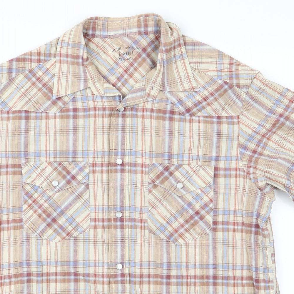 Mens UK Size L Blue Harbour Beige  Button-Up Short Sleeve Casual Shirt