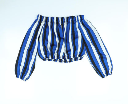 Ayanapa Womens Blue Striped  Basic Blouse Size 12