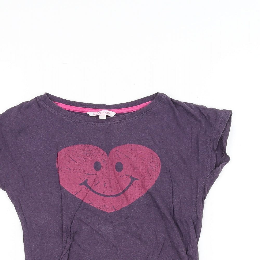 Miss E-vie Girls Purple   Basic T-Shirt Size 8-9 Years  - Love Heart