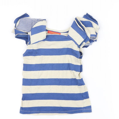 Preworn Boys Blue Striped  Basic T-Shirt Size 5-6 Years