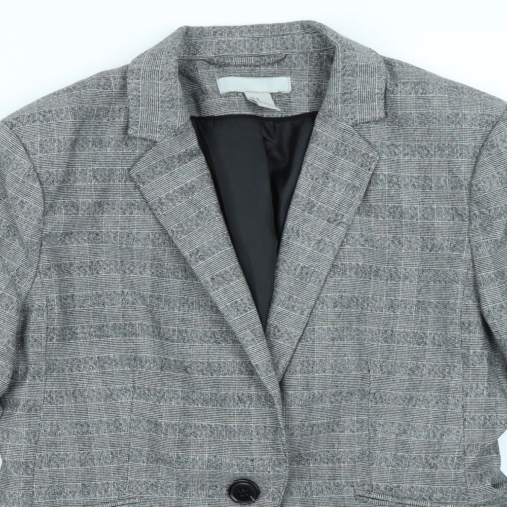 H&M Womens Grey Check  Jacket Blazer Size 10