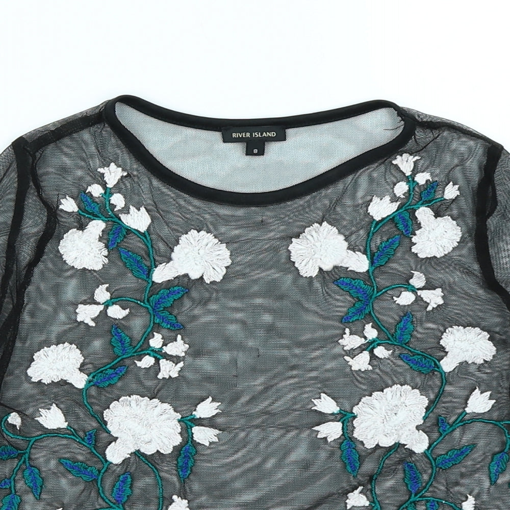 Womens UK Size 8 River Island Black Basic T-Shirt