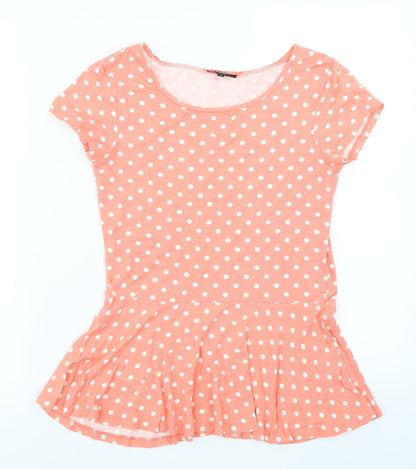 Papaya Womens Pink Polka Dot  Basic T-Shirt Size 8