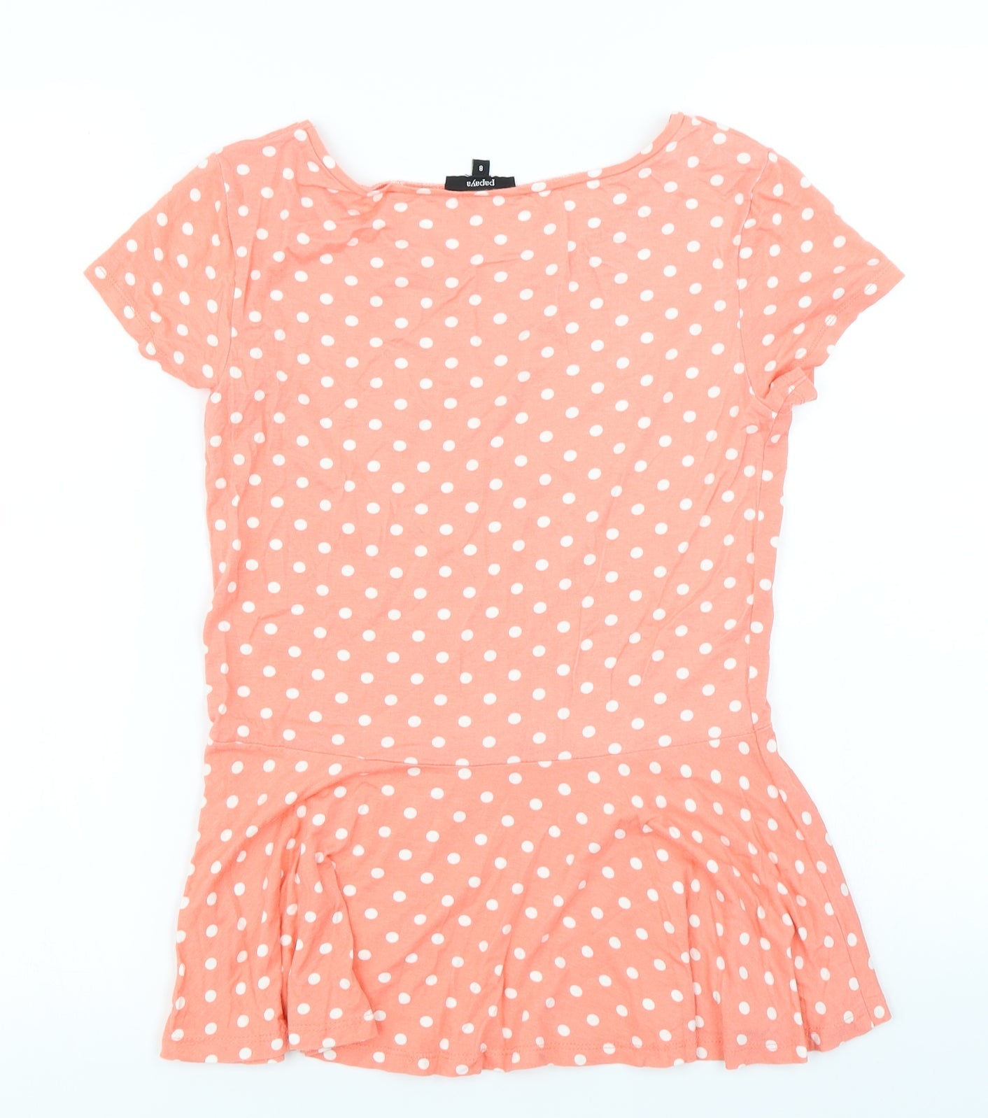 Papaya Womens Pink Polka Dot  Basic T-Shirt Size 8