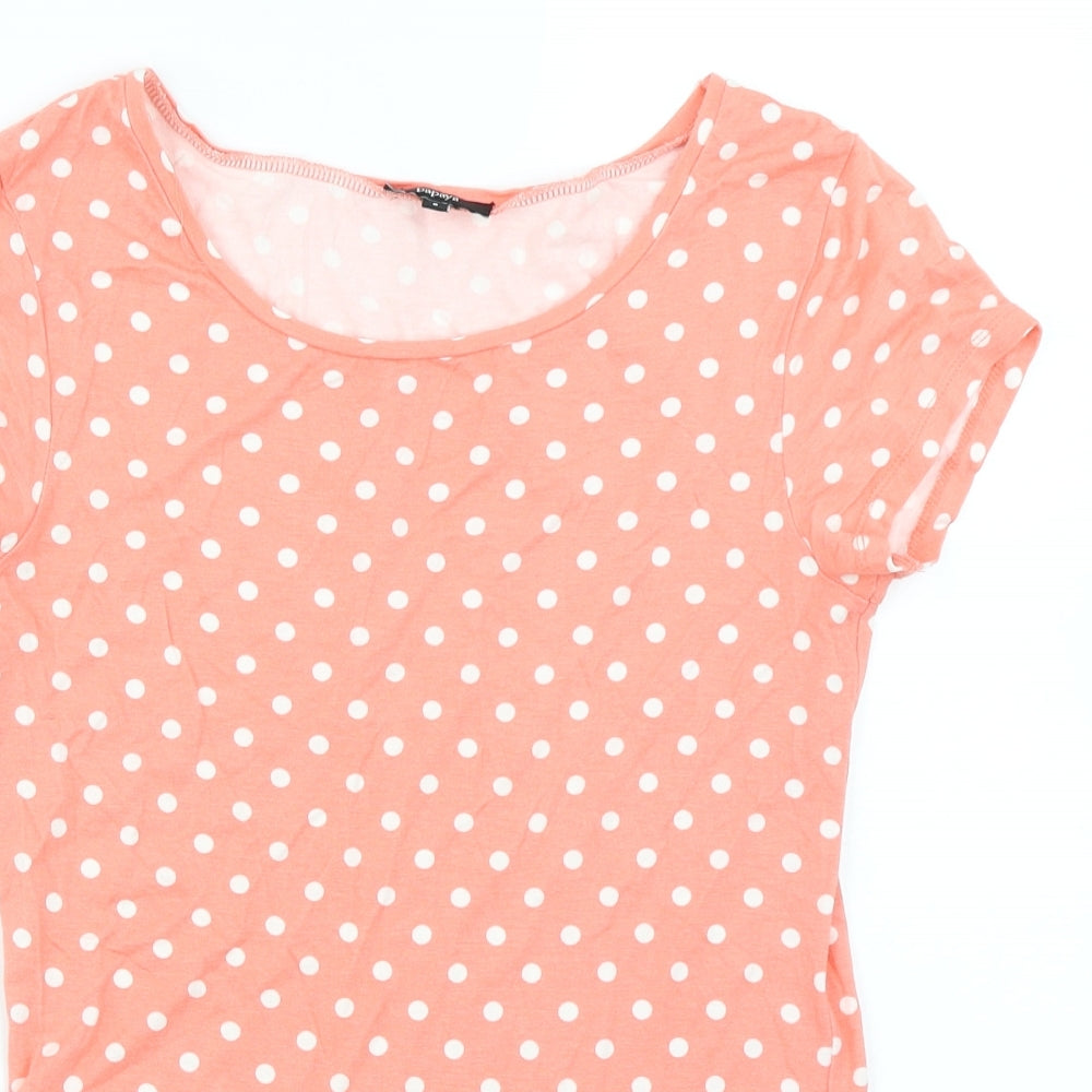 Papaya Womens Pink Polka Dot  Basic T-Shirt Size 8