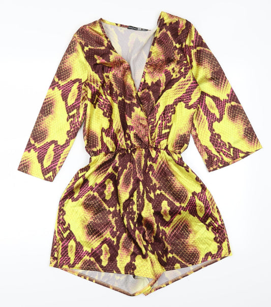 Boohoo Womens Yellow Animal Print  Playsuit One-Piece Size 8 L3 in