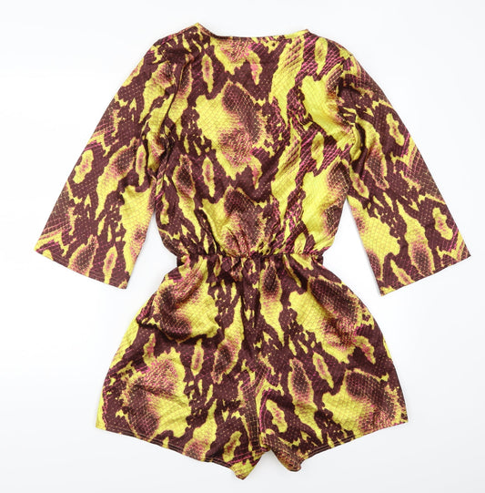 Boohoo Womens Yellow Animal Print  Playsuit One-Piece Size 8 L3 in