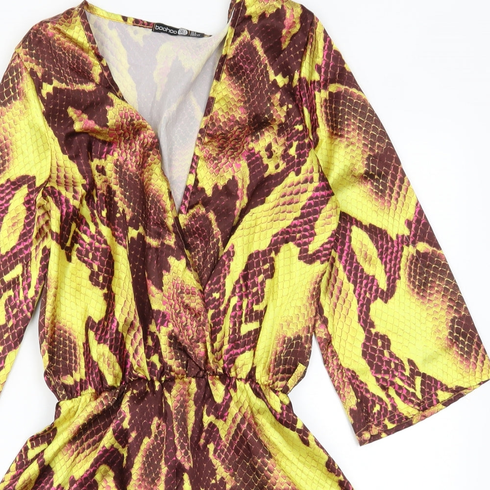 Boohoo Womens Yellow Animal Print  Playsuit One-Piece Size 8 L3 in