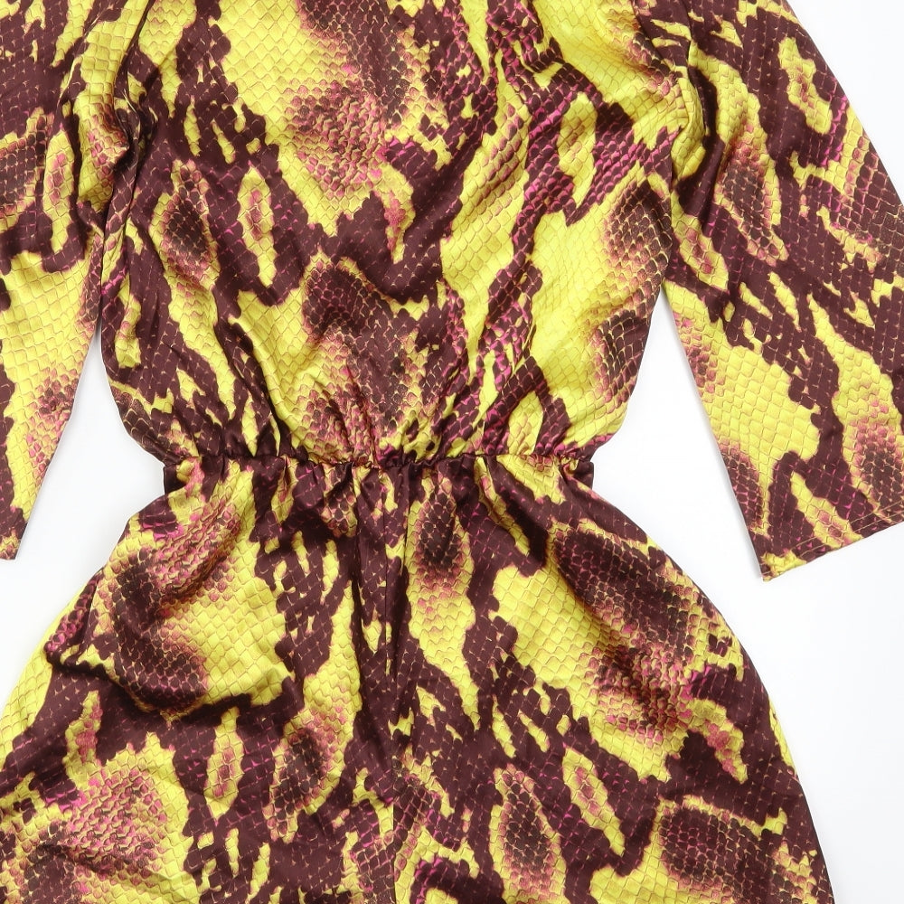 Boohoo Womens Yellow Animal Print  Playsuit One-Piece Size 8 L3 in
