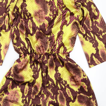 Boohoo Womens Yellow Animal Print  Playsuit One-Piece Size 8 L3 in