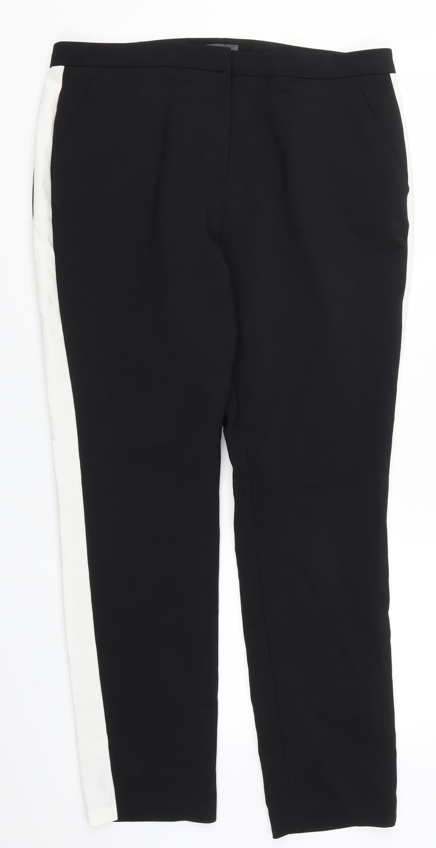 Primark Womens Black Striped  Trousers  Size 10 L27 in - White Side Stripes