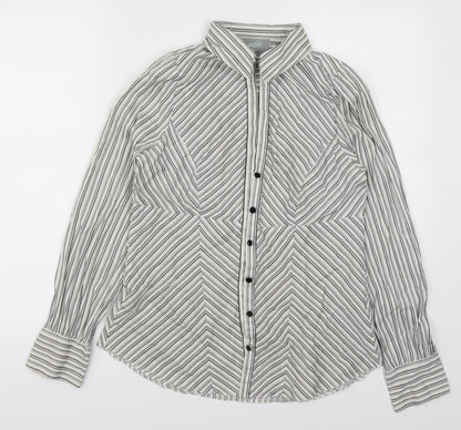 Wallis Womens Grey Striped  Basic Button-Up Size 12