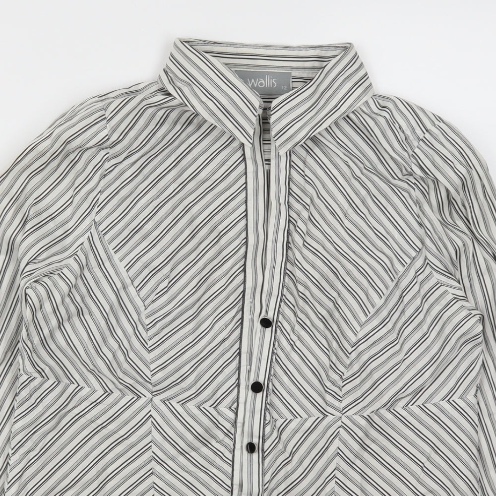 Wallis Womens Grey Striped  Basic Button-Up Size 12