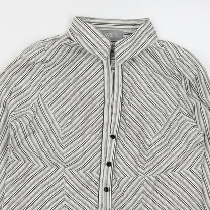 Wallis Womens Grey Striped  Basic Button-Up Size 12