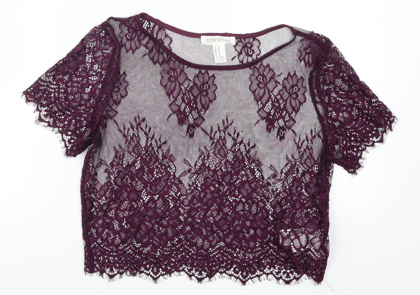 FOREVER 21 Womens Purple  Lace Basic T-Shirt Size M