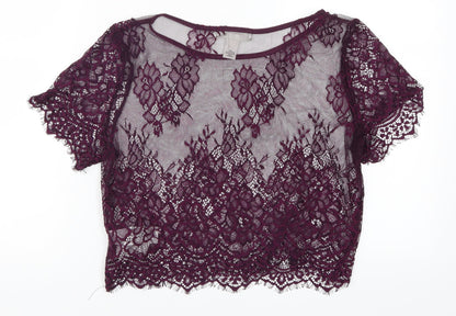 FOREVER 21 Womens Purple  Lace Basic T-Shirt Size M