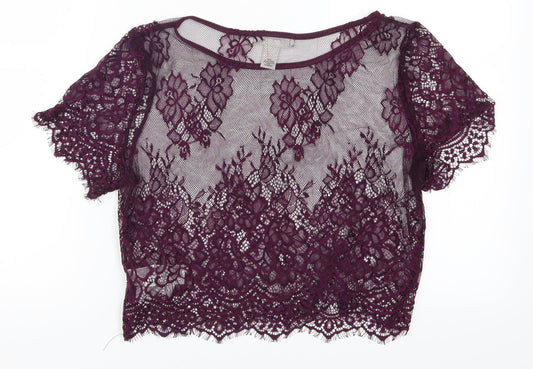 FOREVER 21 Womens Purple  Lace Basic T-Shirt Size M