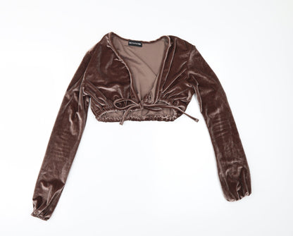 Womens UK Size 6 PRETTYLITTLETHING Brown Cropped Blouse