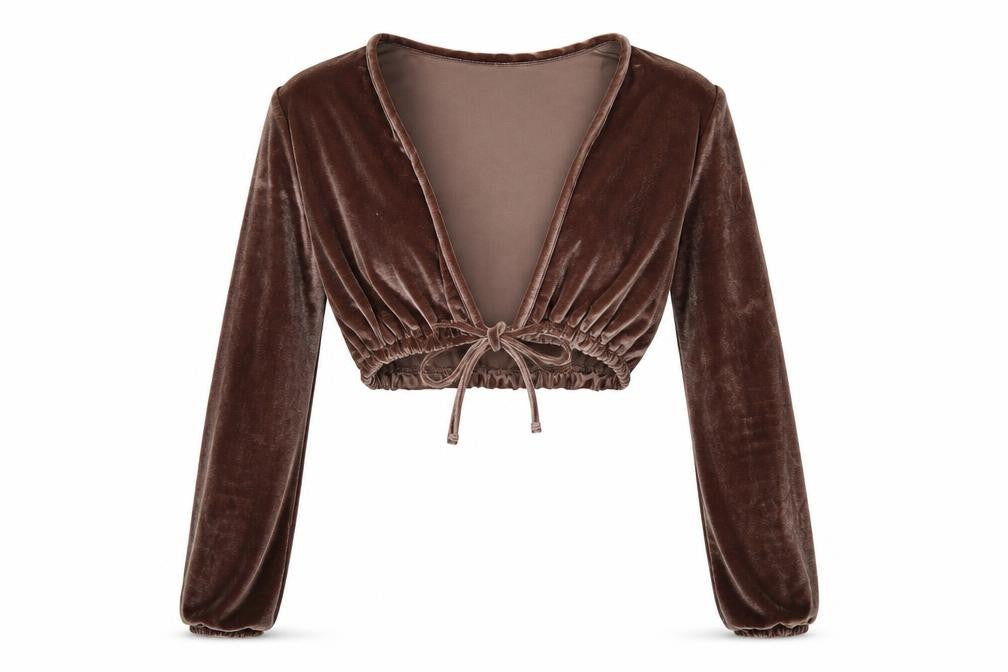 Womens UK Size 6 PRETTYLITTLETHING Brown Cropped Blouse