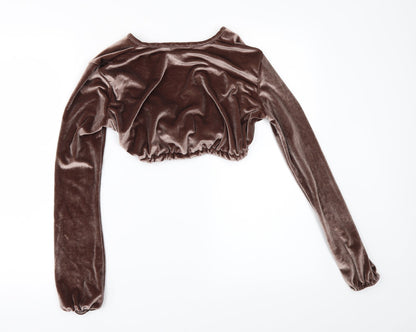 Womens UK Size 6 PRETTYLITTLETHING Brown Cropped Blouse