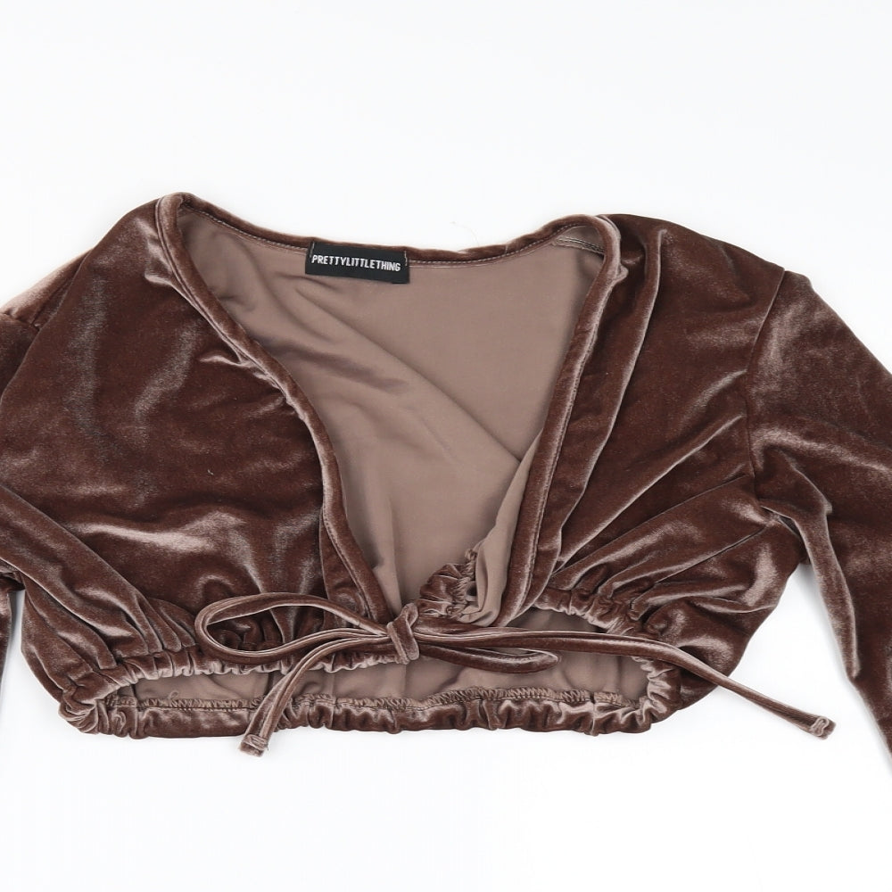 Womens UK Size 6 PRETTYLITTLETHING Brown Cropped Blouse