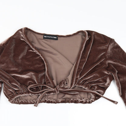 Womens UK Size 6 PRETTYLITTLETHING Brown Cropped Blouse