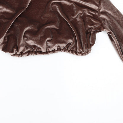 Womens UK Size 6 PRETTYLITTLETHING Brown Cropped Blouse