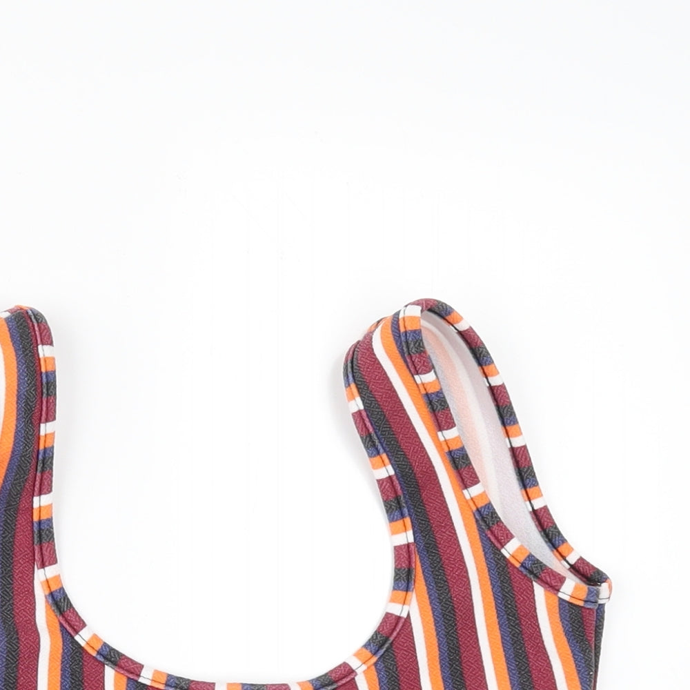 Boohoo Womens Multicoloured Striped  Cropped T-Shirt Size 6