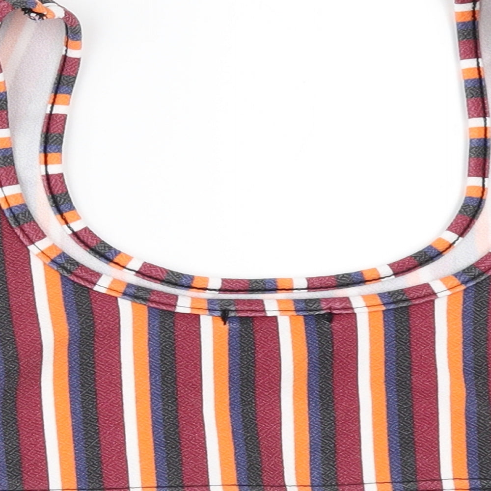 Boohoo Womens Multicoloured Striped  Cropped T-Shirt Size 6
