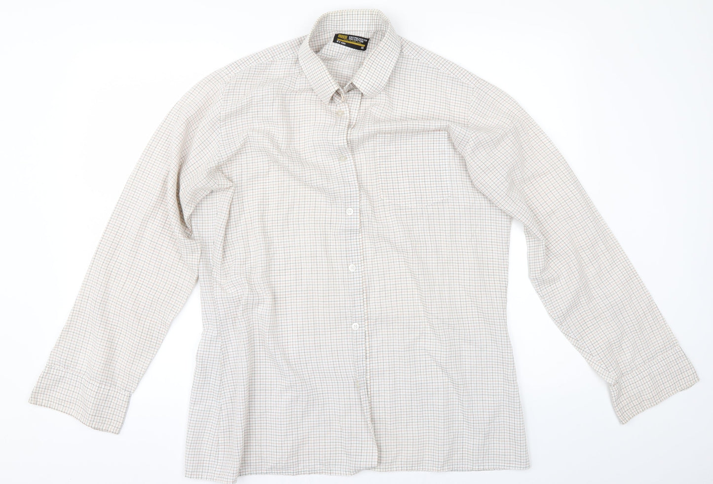 Mens UK Size 16 BHS Beige  Button-Up Long Sleeve Casual Shirt