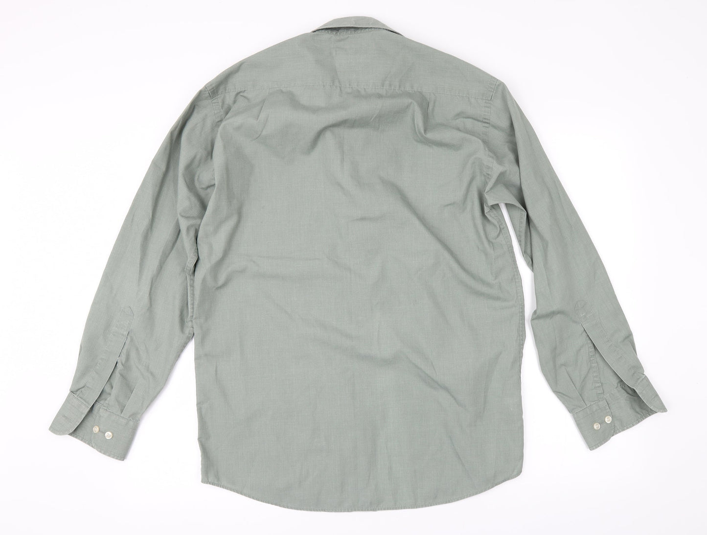 Mens UK Size 14.5 Marks and Spencer Green  Button-Up Long Sleeve Casual Shirt