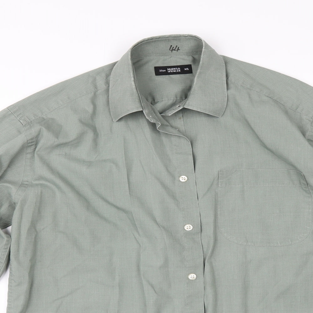 Mens UK Size 14.5 Marks and Spencer Green  Button-Up Long Sleeve Casual Shirt