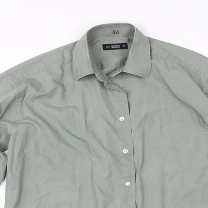 Mens UK Size 14.5 Marks and Spencer Green  Button-Up Long Sleeve Casual Shirt