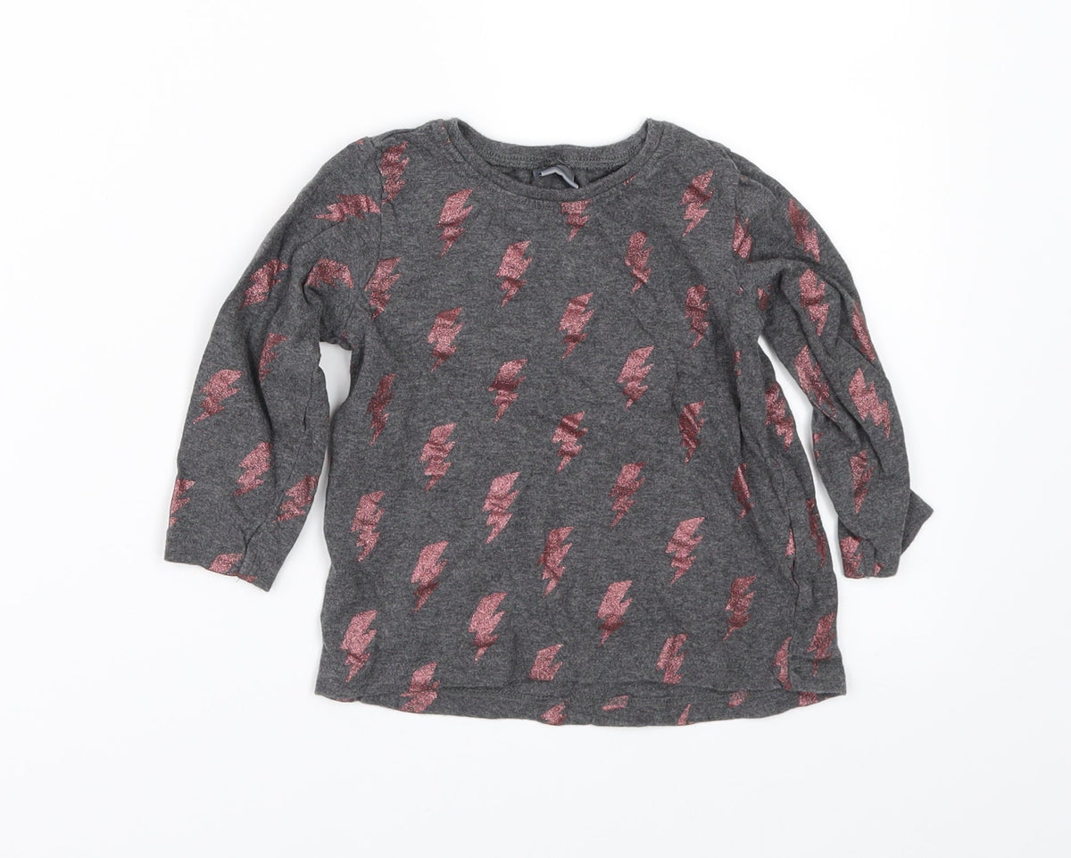 Next Girls Grey Geometric  Basic T-Shirt Size 12-18 Months
