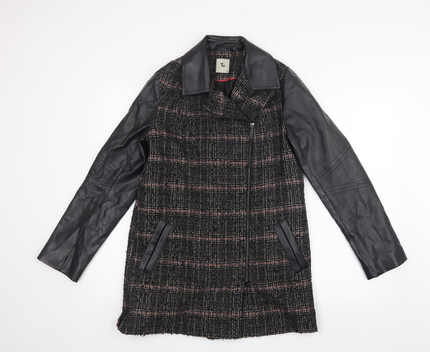 TU Womens Black Geometric  Jacket Coat Size 10