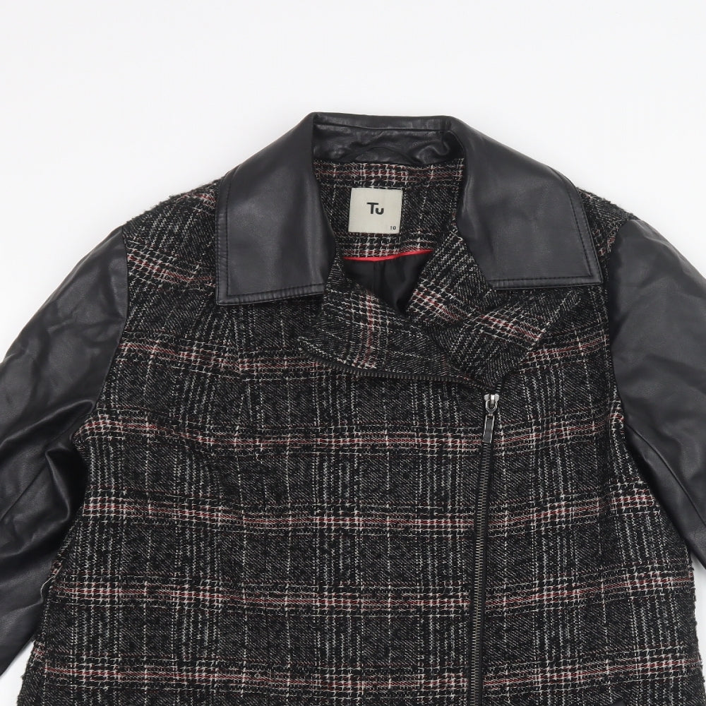 TU Womens Black Geometric  Jacket Coat Size 10
