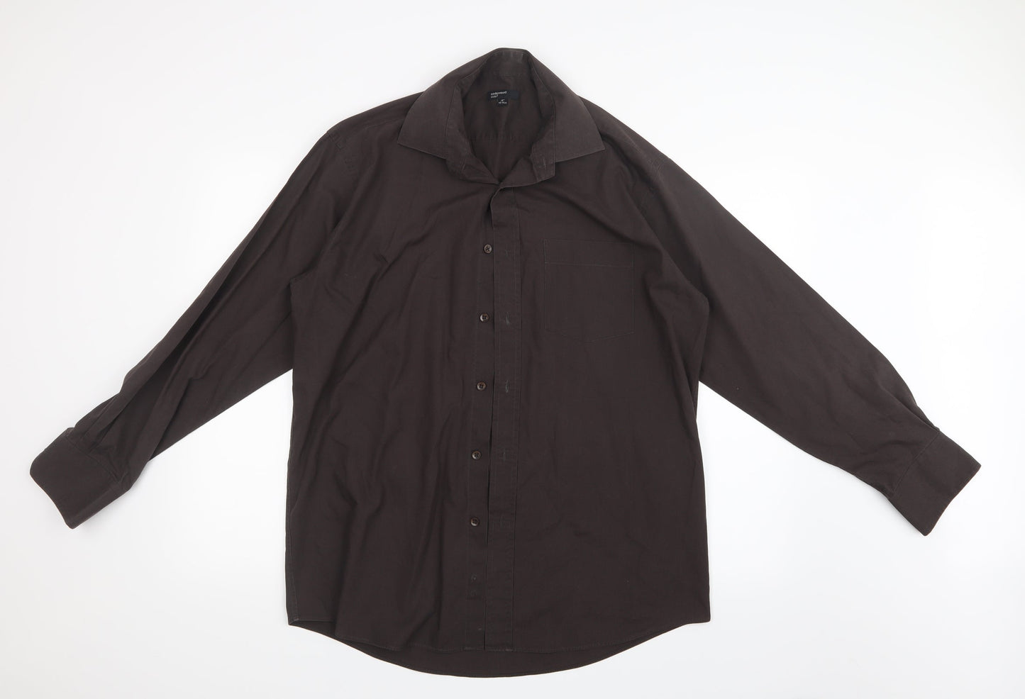Mens UK Size 16 Cedar Wood State Brown  Button-Up Long Sleeve Casual Shirt