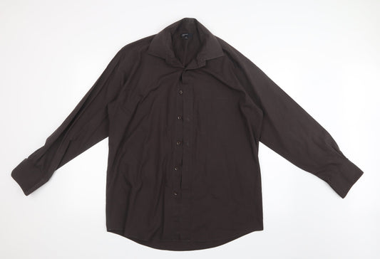 Mens UK Size 16 Cedar Wood State Brown  Button-Up Long Sleeve Casual Shirt