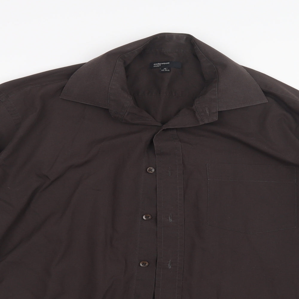 Mens UK Size 16 Cedar Wood State Brown  Button-Up Long Sleeve Casual Shirt