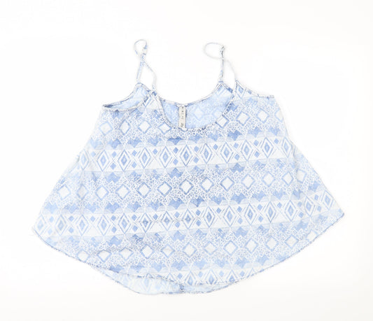 Denim & Co. Womens Blue Geometric  Basic Blouse Size 10