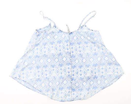 Denim & Co. Womens Blue Geometric  Basic Blouse Size 10