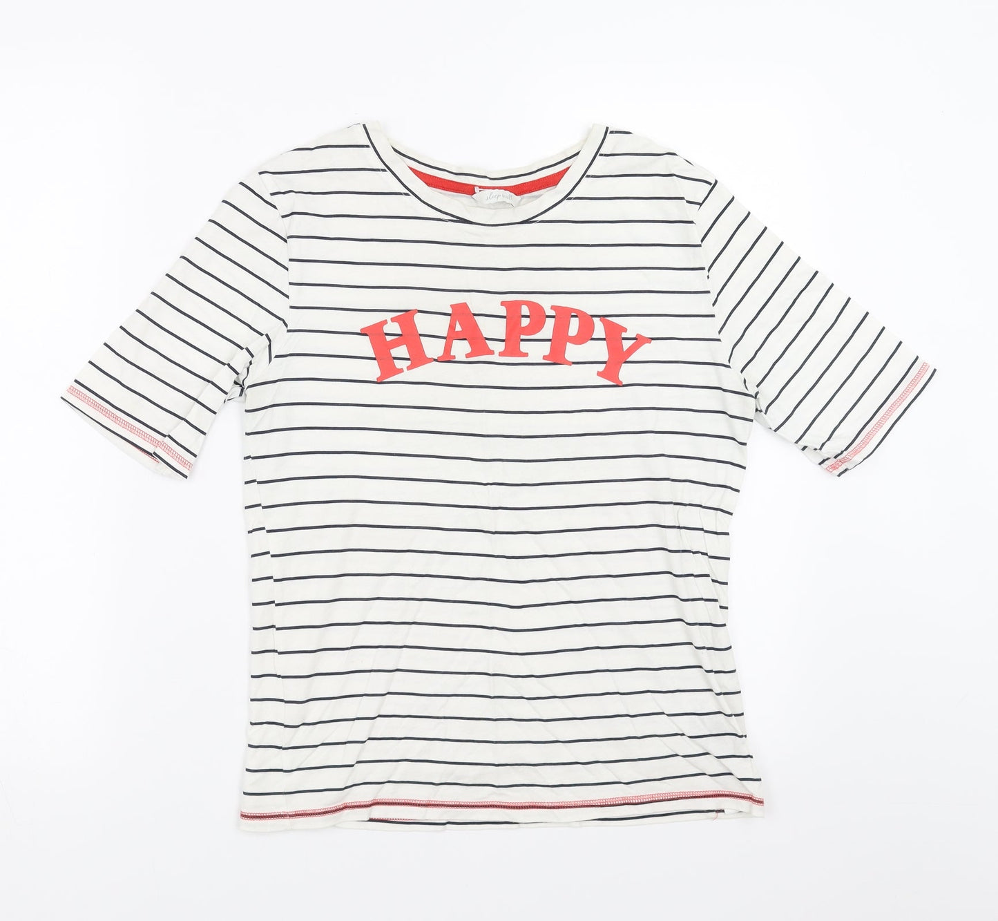 Marks and Spencer Womens White Striped  Top Pyjama Top Size 8  - happy