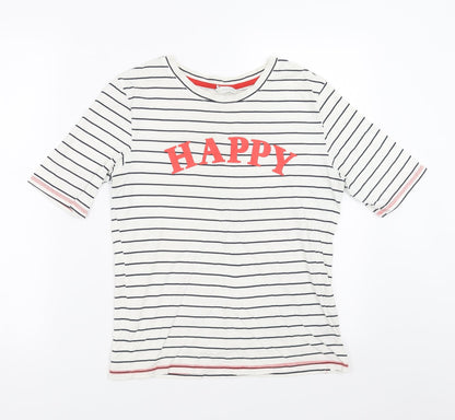 Marks and Spencer Womens White Striped  Top Pyjama Top Size 8  - happy