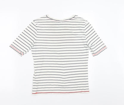 Marks and Spencer Womens White Striped  Top Pyjama Top Size 8  - happy