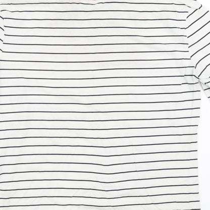 Marks and Spencer Womens White Striped  Top Pyjama Top Size 8  - happy