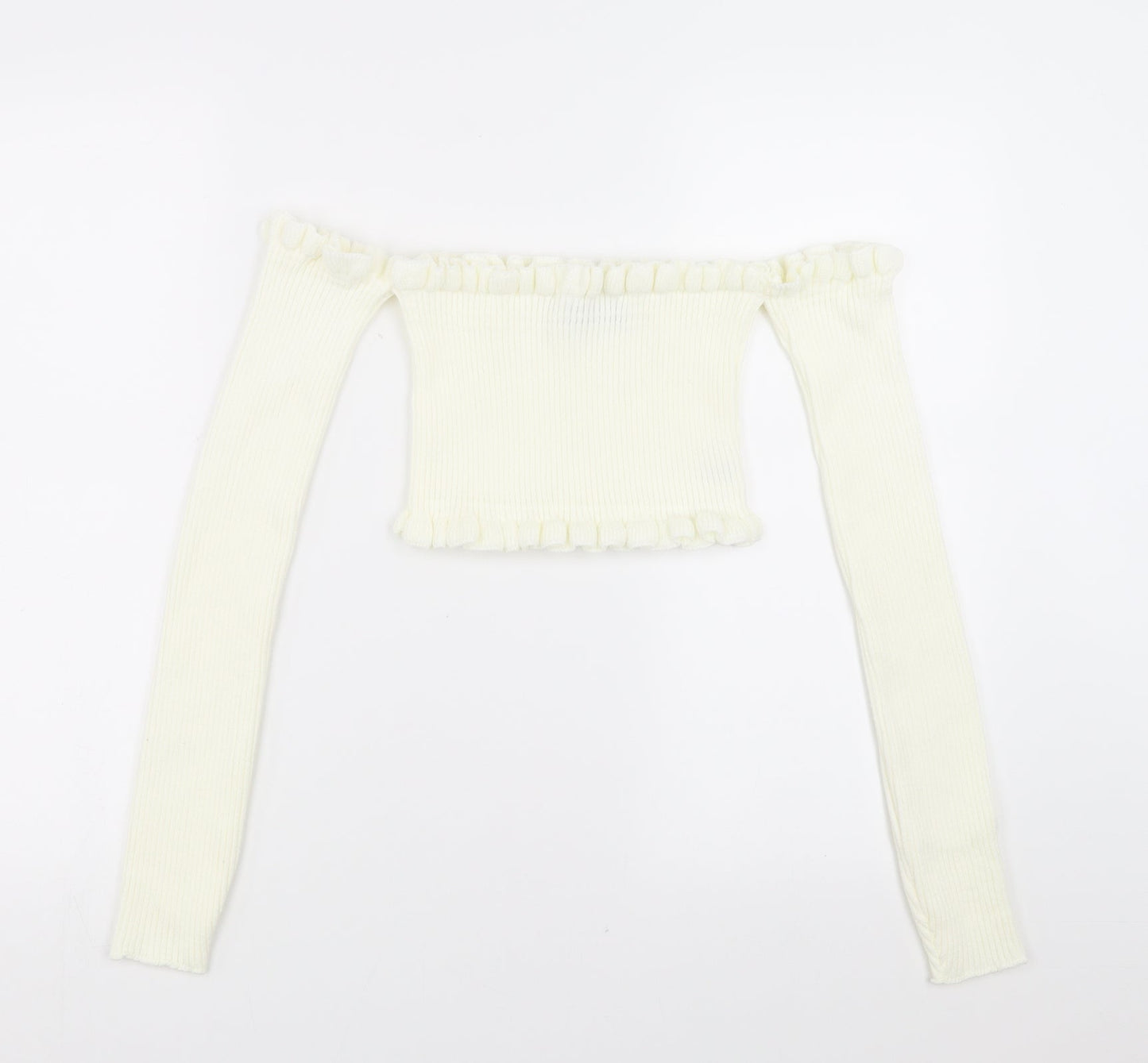 PRETTYLITTLETHING Womens Ivory   Pullover Jumper Size 8  - cropped off the shoulder